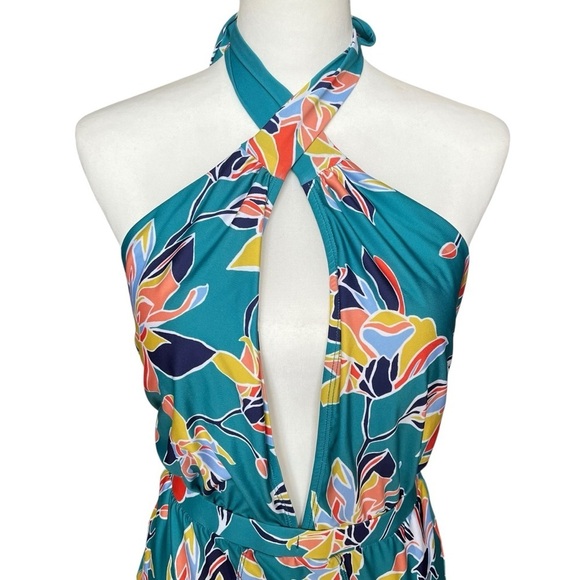 ModCloth Swimsuit Women’s Medium Teal Floral One Piece Bethany Halter Retro - Picture 5 of 14